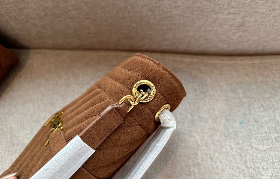 Saint Laurent Le 5 A 7 Bea In Suede Golden Leaf 55Cm Suede Shoulder Bag Brown 24Cm
