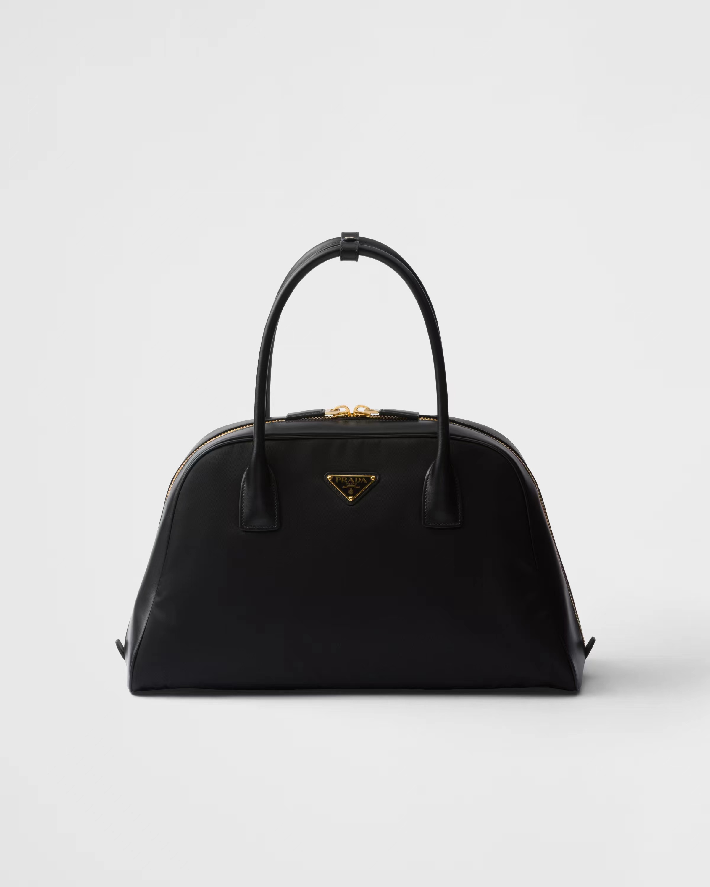 Large Re-Nylon and leather top-handle bag