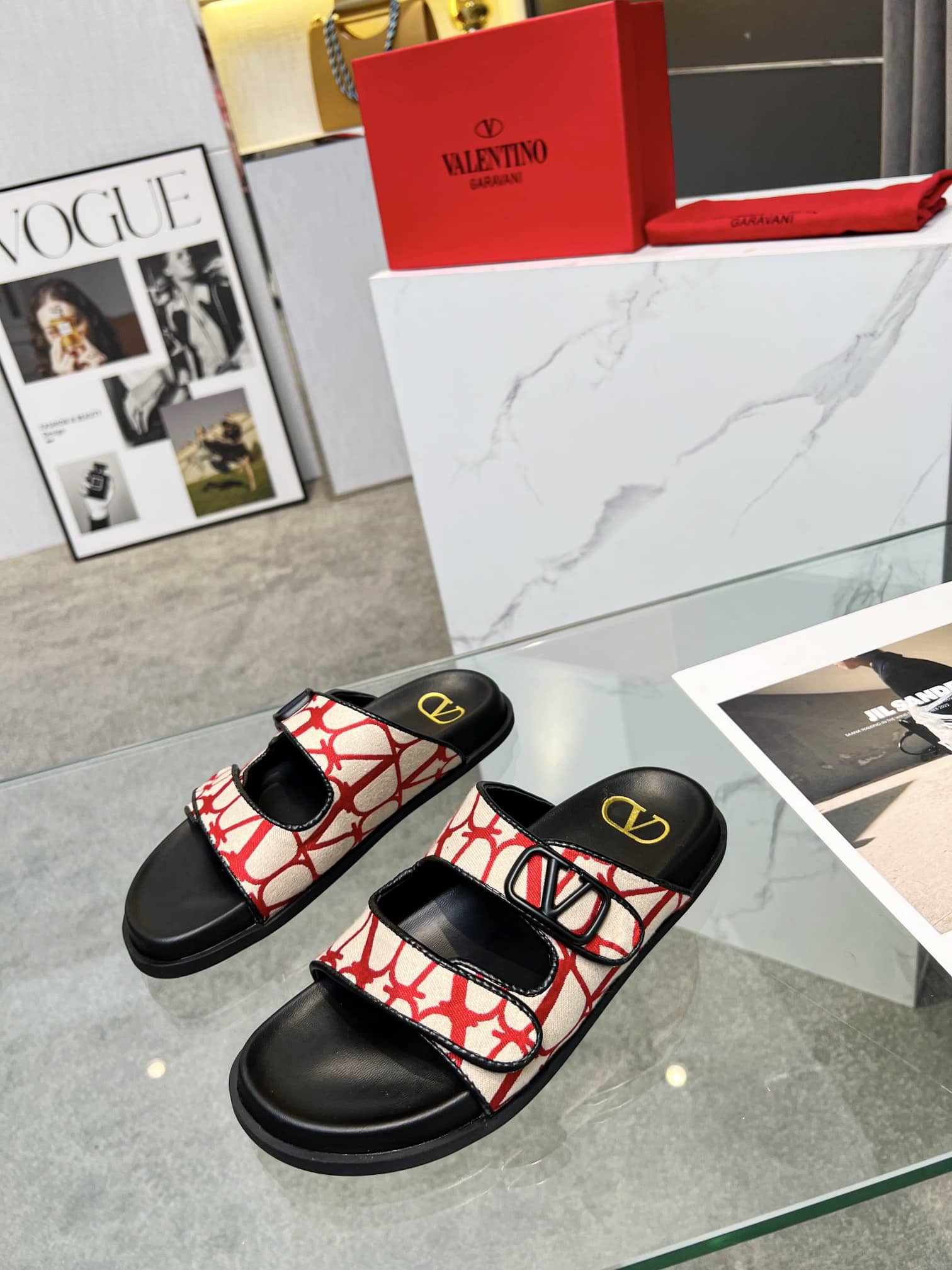 Valentino Garavani VLogo Toile Iconographe Sandal Red