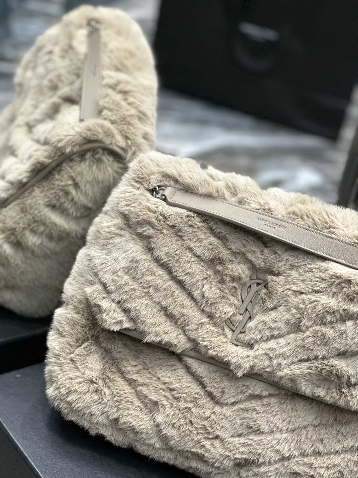 Saint Laurent Niki Medium Chain Bag In Shearling Brown