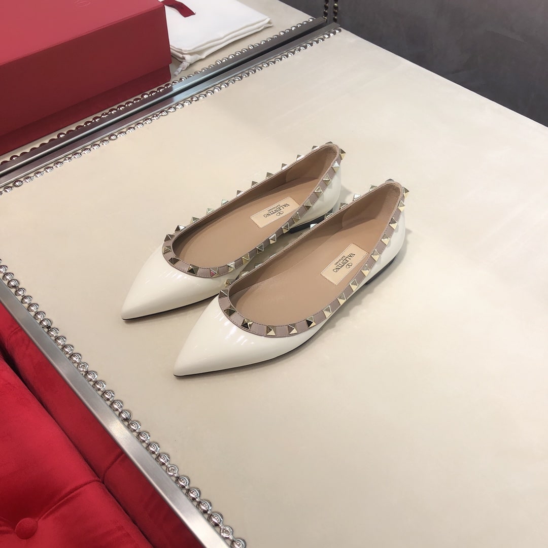 Valentino Patent Rockstud Ballet Flat White