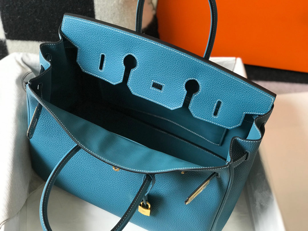 Hermes Birkin 35Cm Blue Togo Leather Gold Hardware