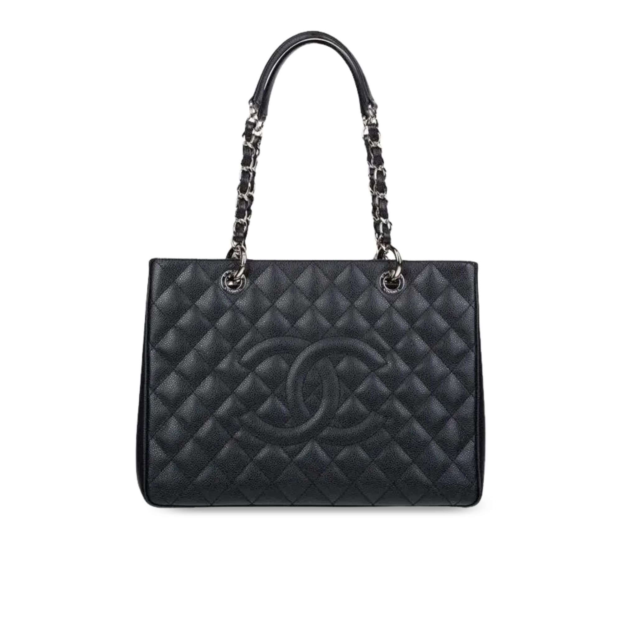 Chanel Classic Tote Bag Silver Hardware Black 34cm