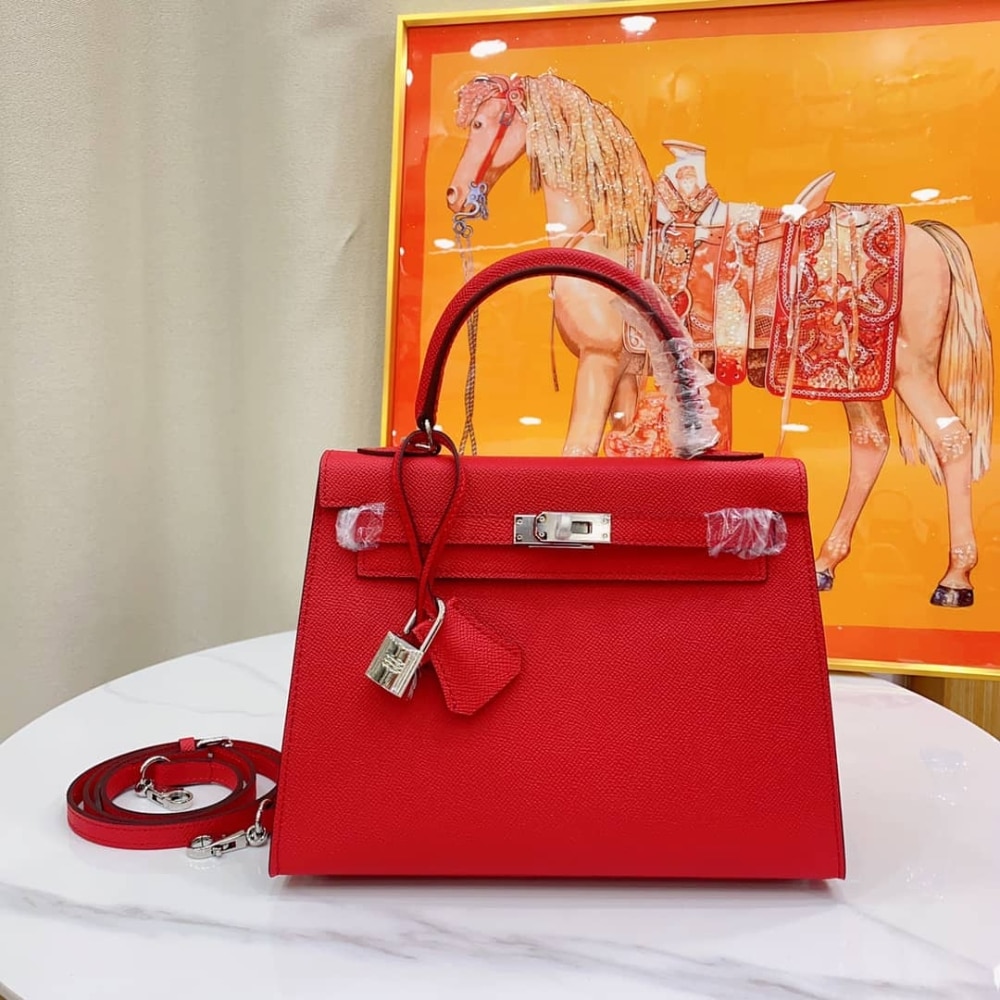 Hermès Kelly Sellier 25 Casaque Epsom Rouge With Silver Hardware In 25Cm