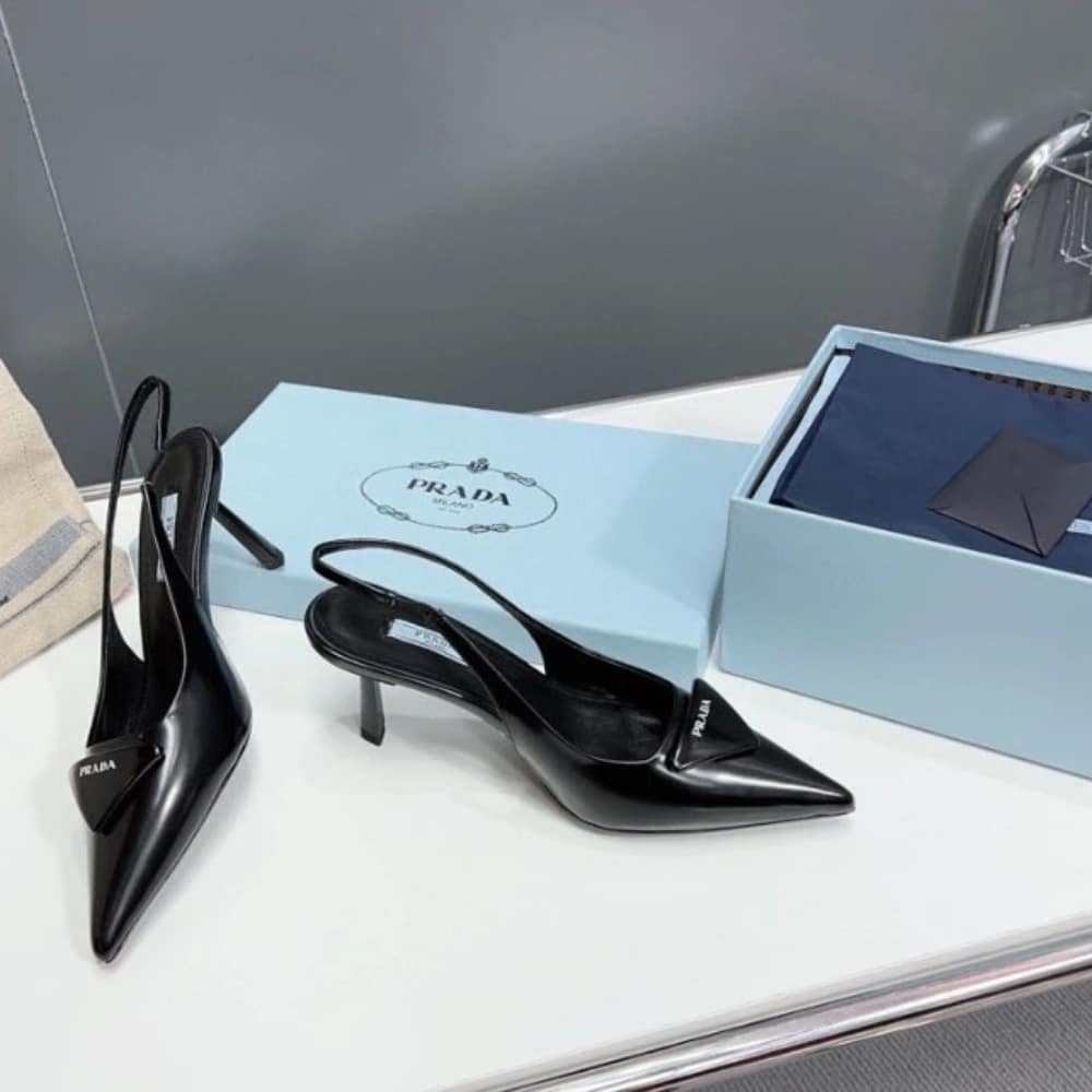Prada Brushed Leather Slingback Pumps Black 1I901M 055 F0002 F 075