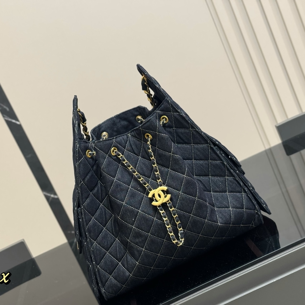 Chanel 25 Medium Handbag Washed Denim Dark Blue 34cm