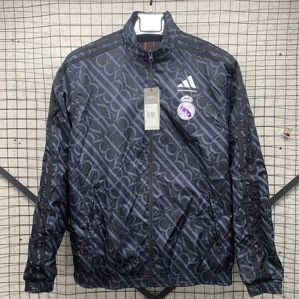 2024/2025 Real Madrid Reversible Windbreaker Red-Black Soccer Jersey 1:1 Thai Quality