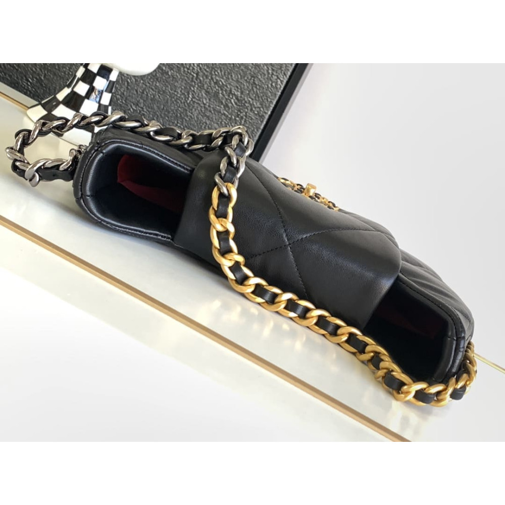 Chanel 19 Hobo Bag Black Quilted Lambskin 24cm