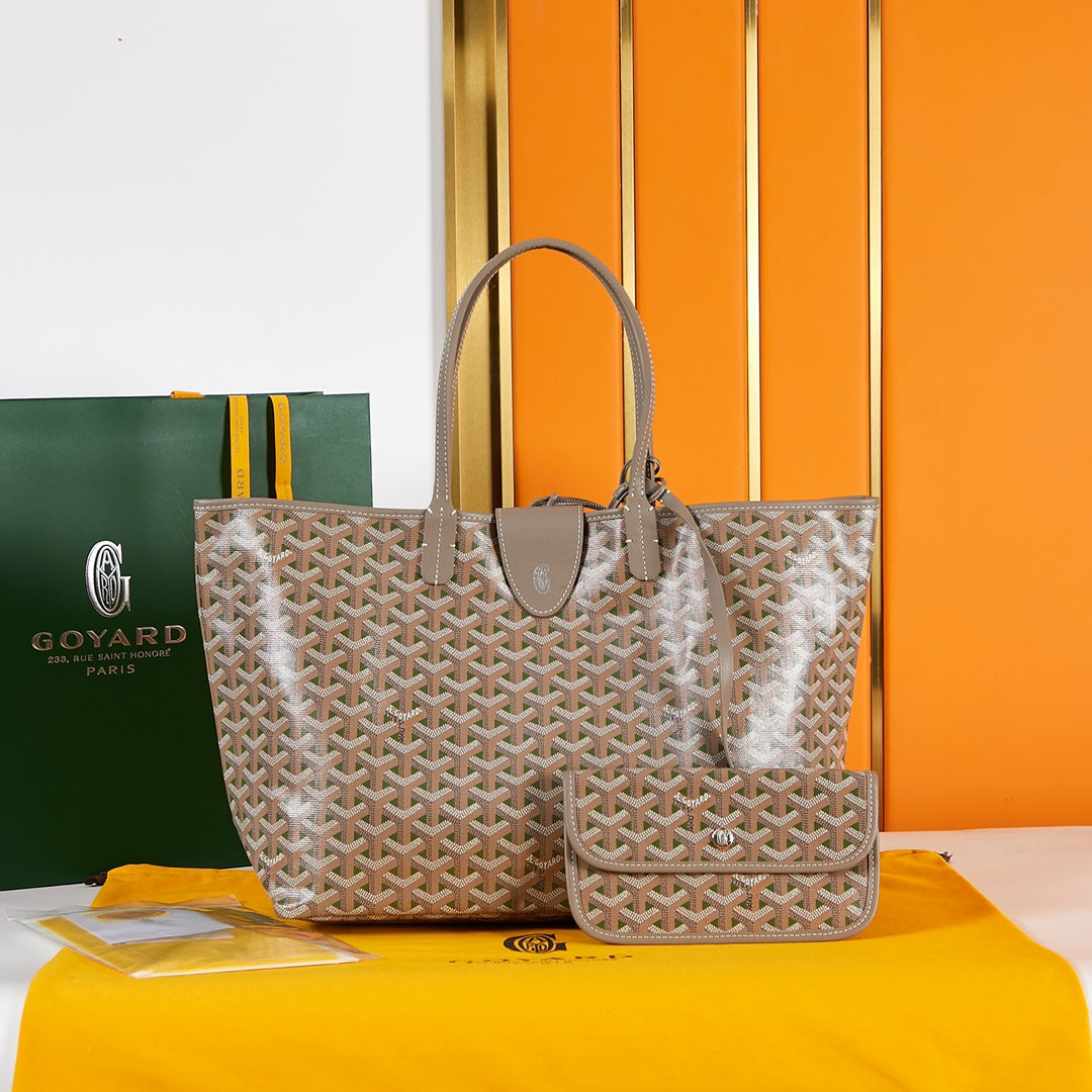 Goyard Saint Louis Pm 34Cm Brown Khaki Canvas Chevroches Calfskin