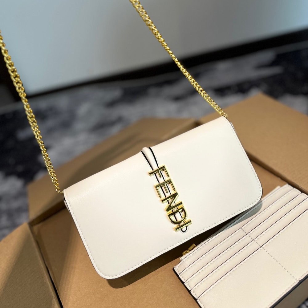Fendi Fendigraphy Wallet On Chain White 21Cm