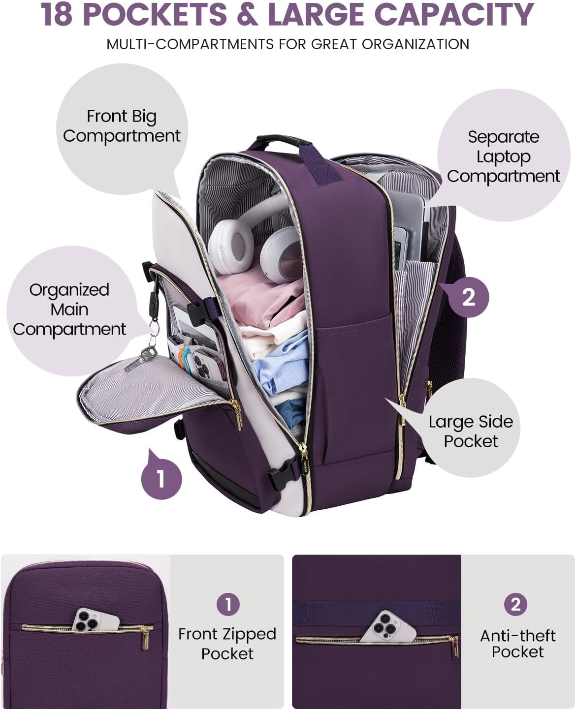 40L Travel Backpack for Women & Men