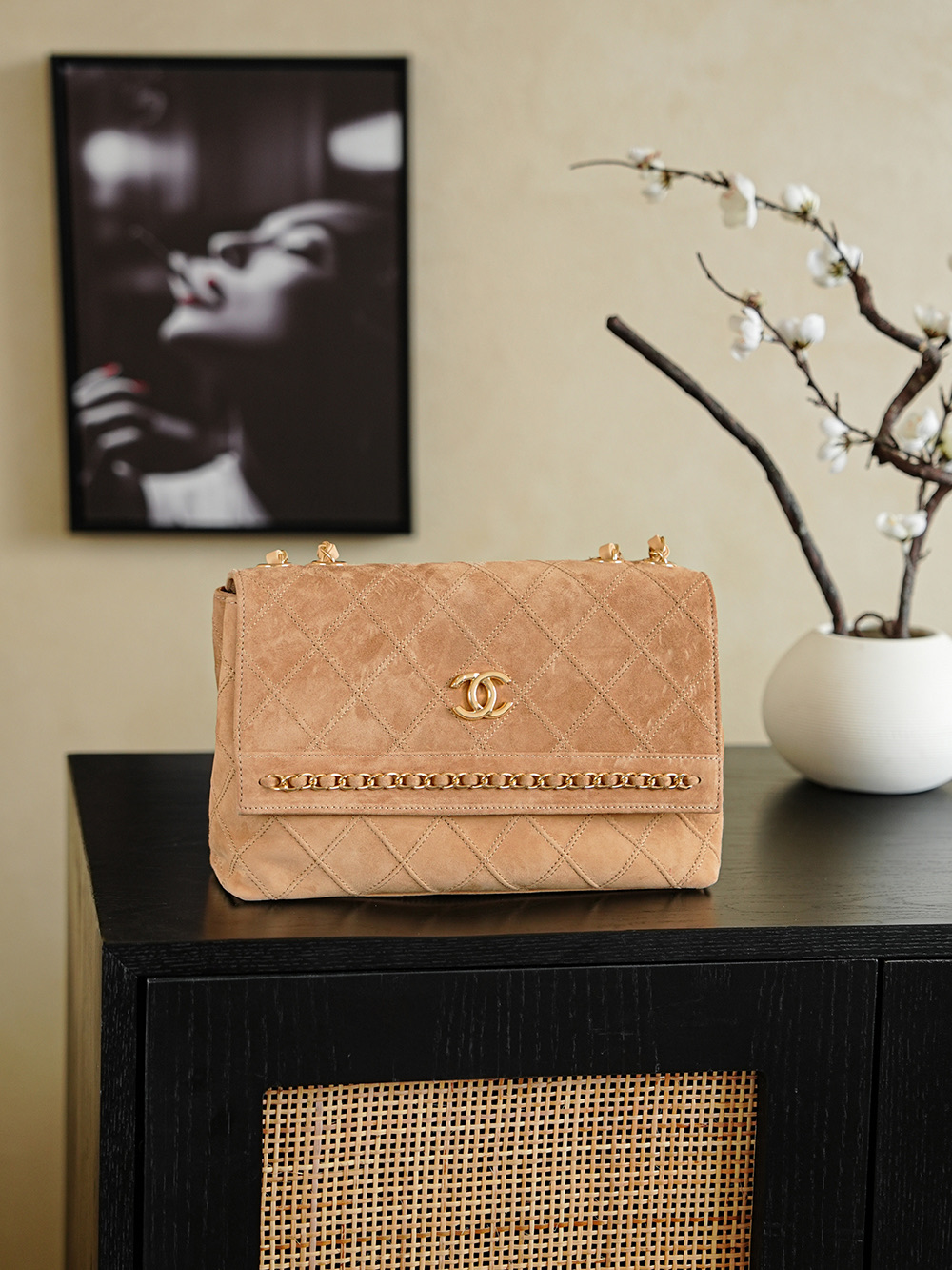 Chanel Camel Suede Chain-Edged Classic Flap Bag