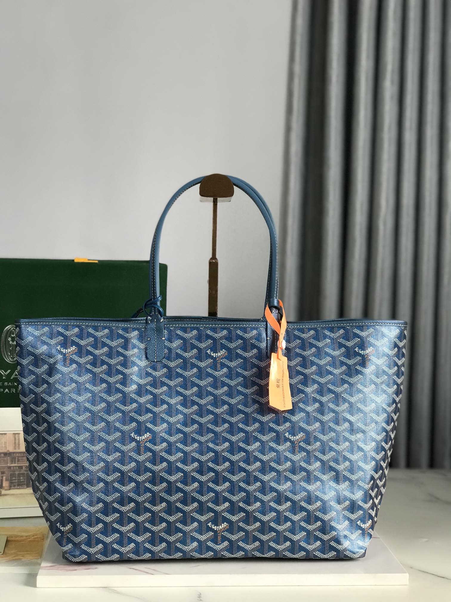 Goyard Saint Louis Pm 34 Cm Navy Blue Goyardine Canvas And Calfskin