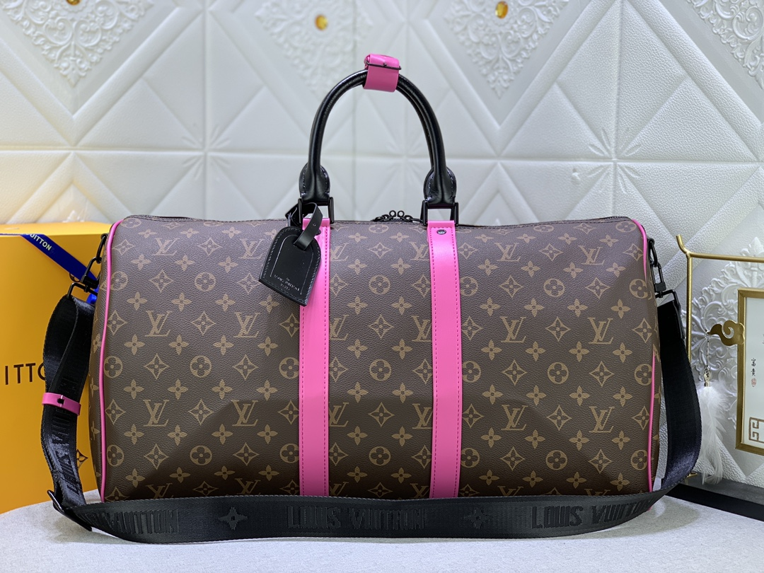 Louis Vuitton Keepall Bandoulire 50 Brown And Pink Macassar Canvas M45866