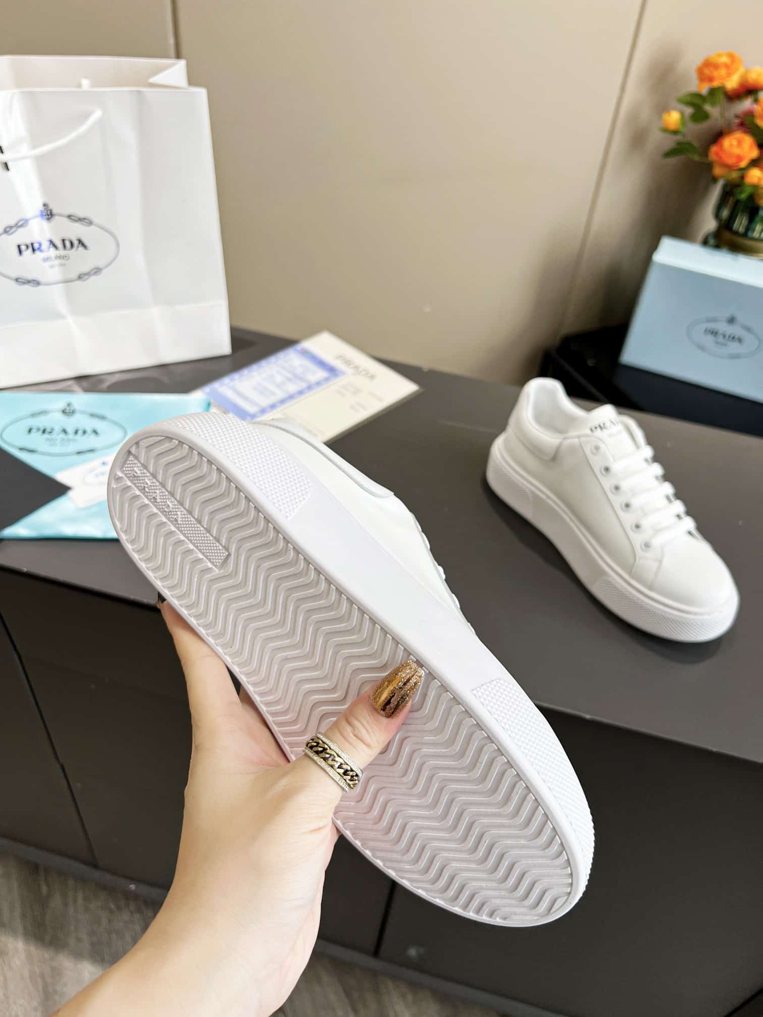 Prada Sneakers In White Leather With White