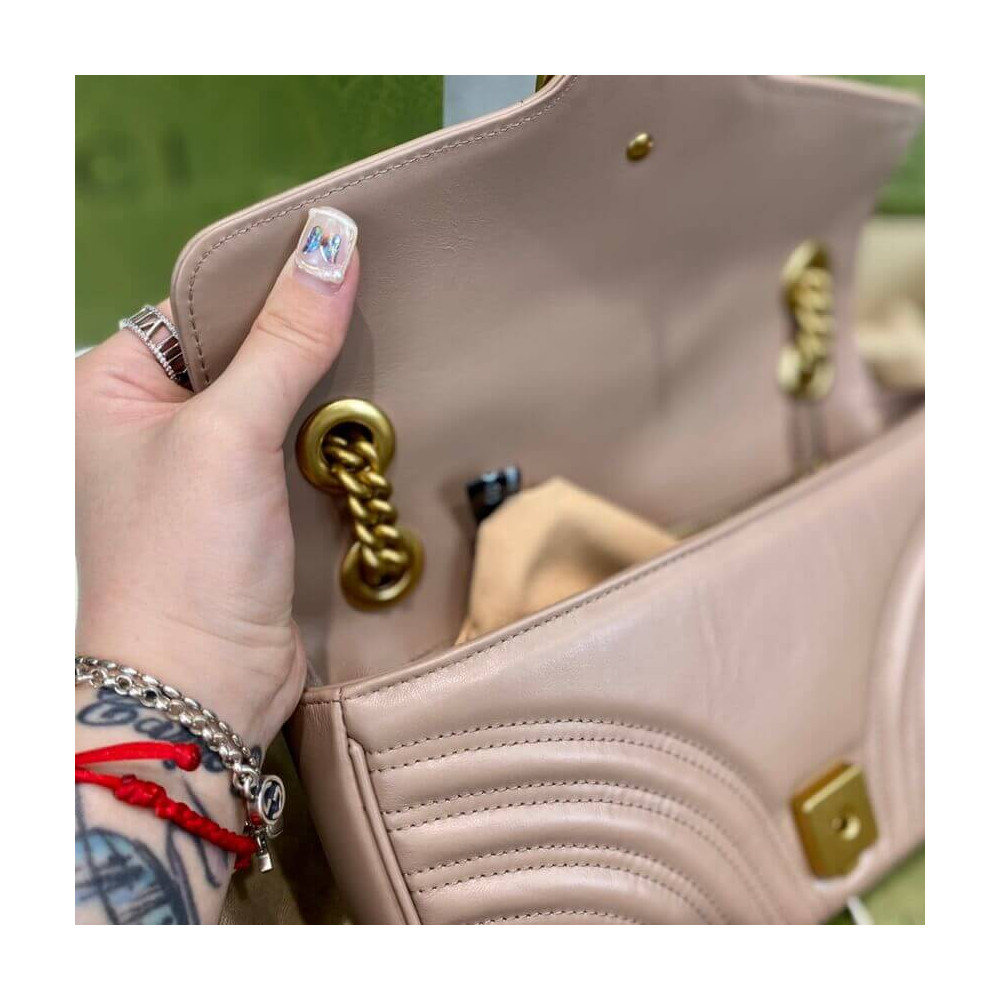 Gucci GG Marmont Matelasse Chevron Leather Small Shoulder Bag Nude Pink