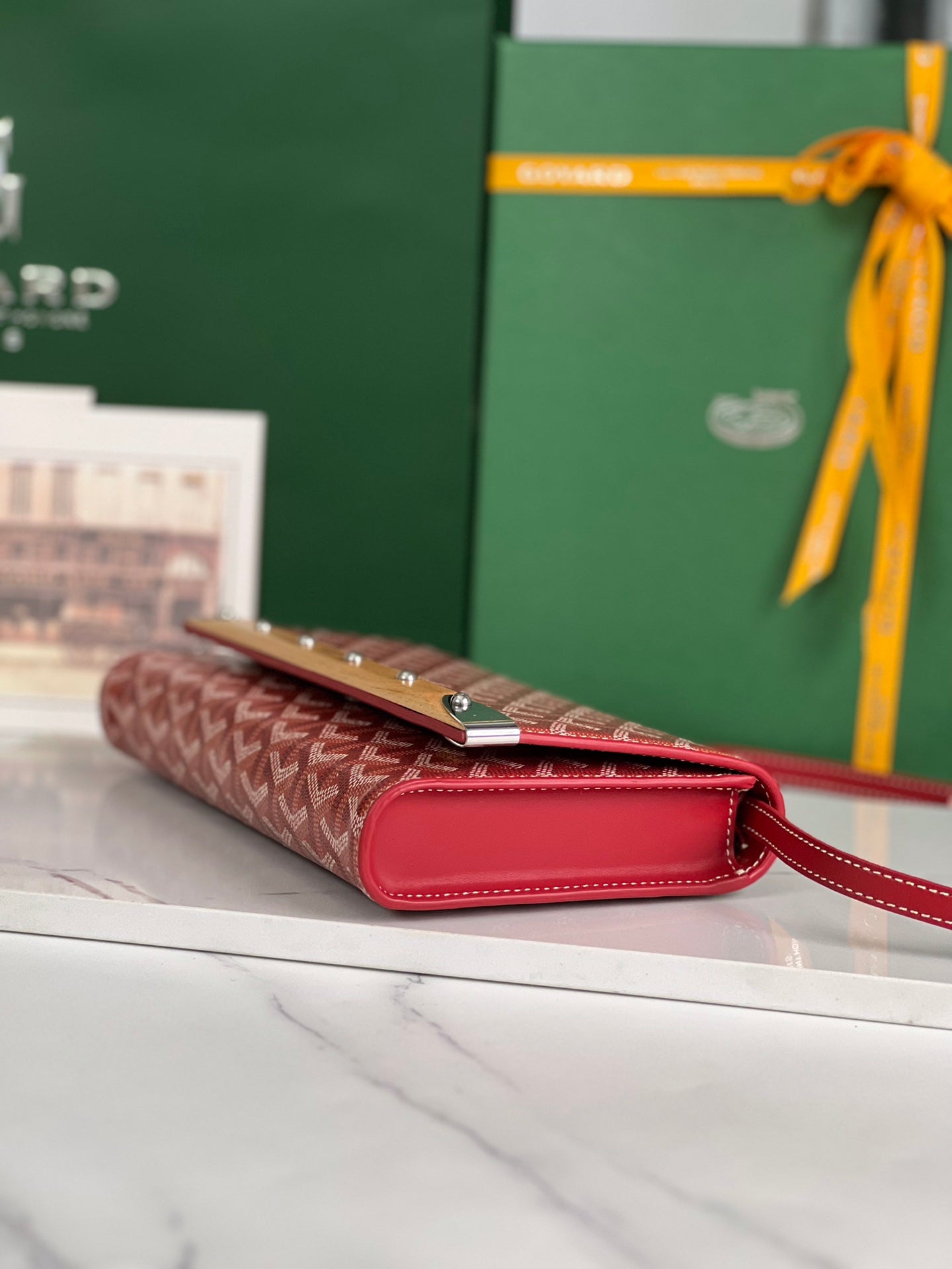 Goyard Monte-Carlo Pm Clutch 25 Cm Classic Red Goyardine Canvas