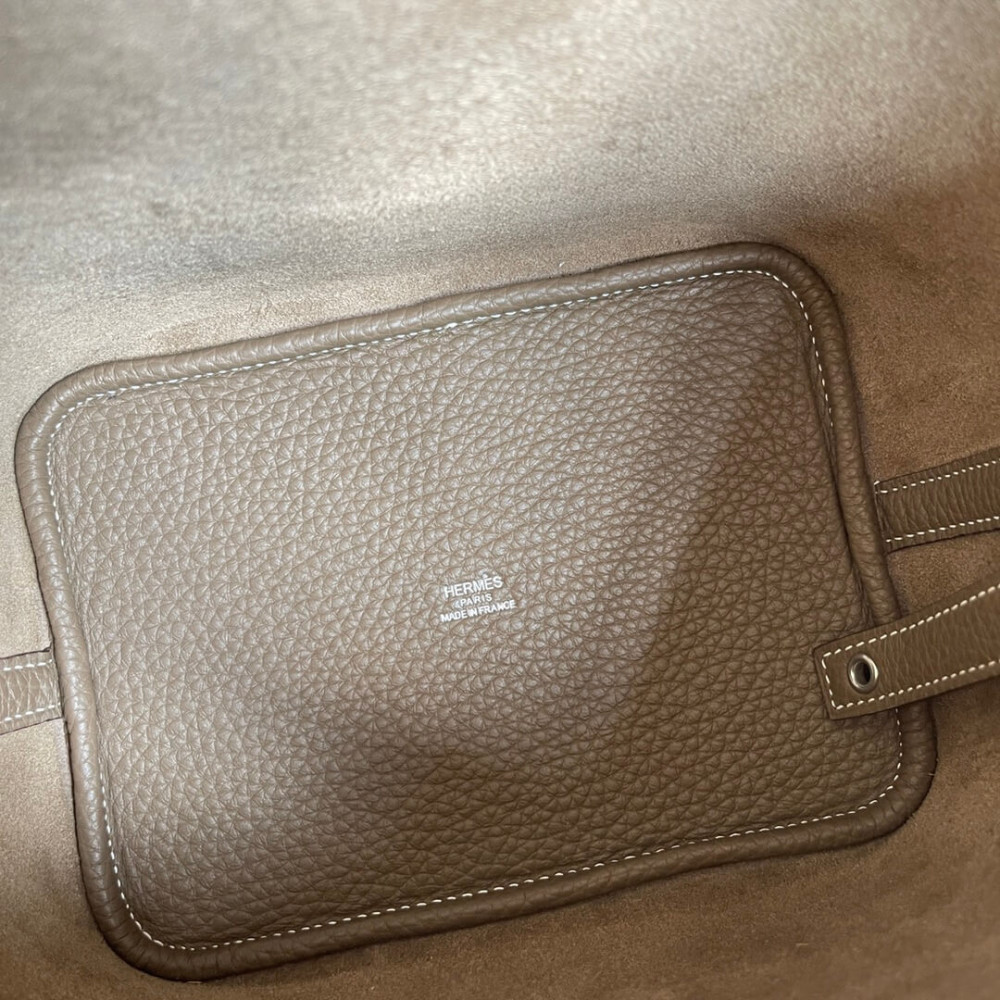 Hermes Picotin Lock Bag In Taurillon Clemence Etoupe Grey 22Cm