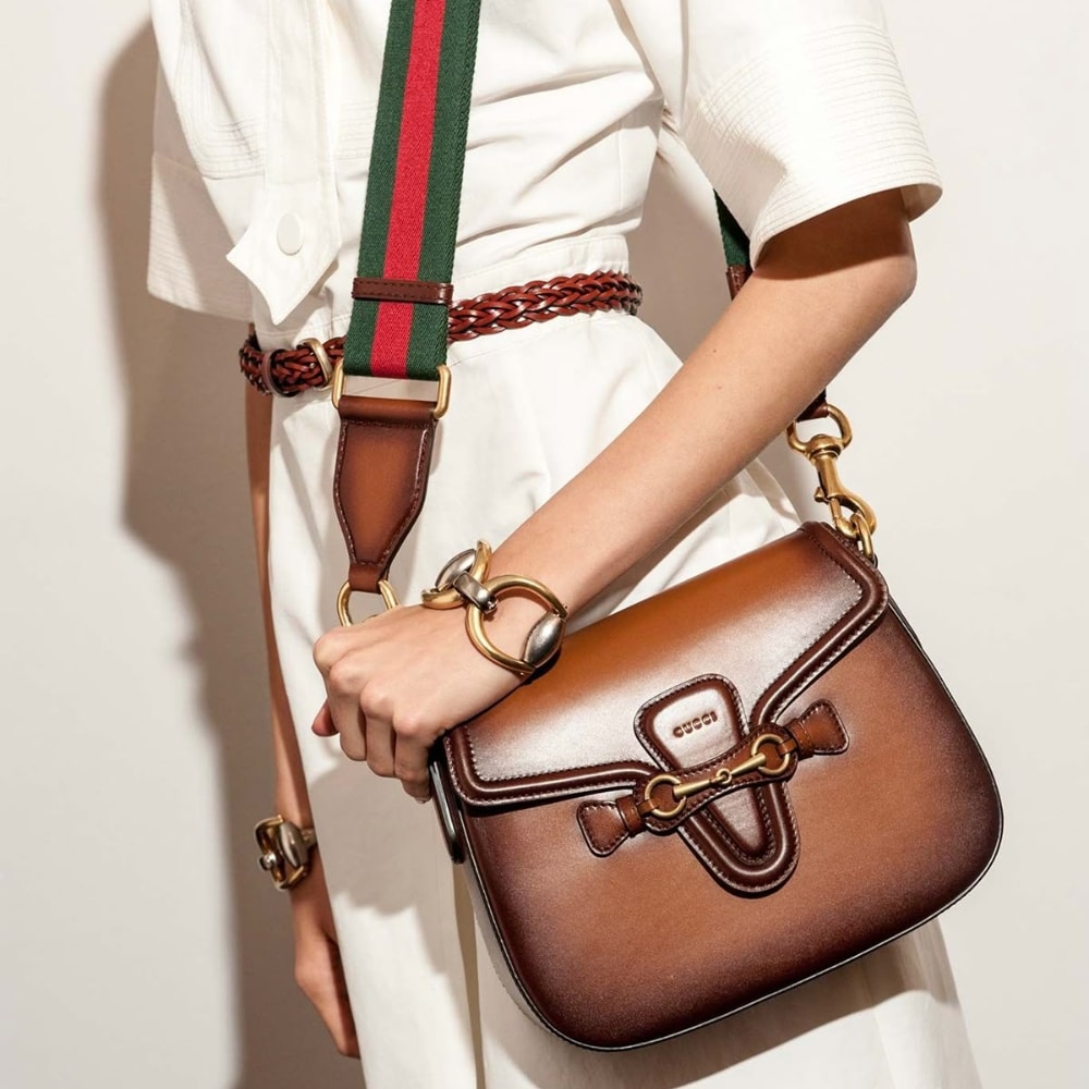 Gucci Lady Web Hand Stained Leather Shoulder Bag In Brown 25Cm 380573 B012A 2574