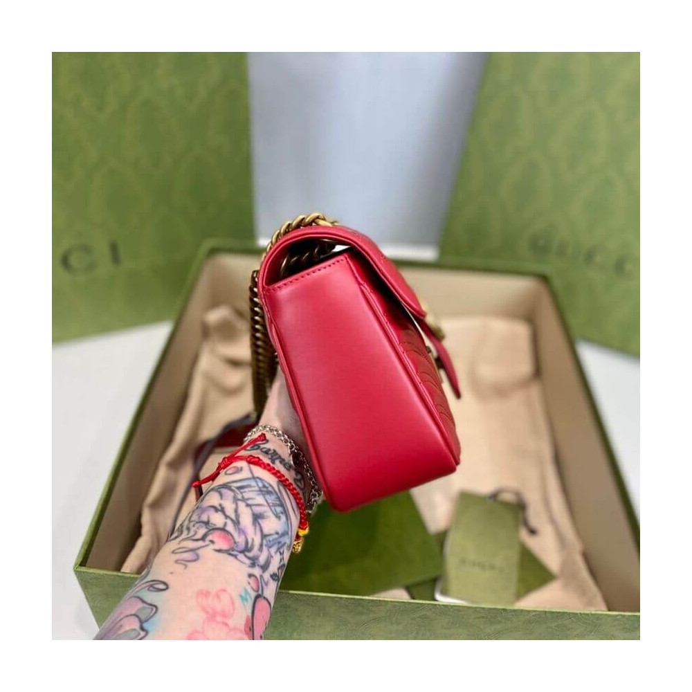 Gucci GG Marmont Matelasse Chevron Leather Small Shoulder Bag Red