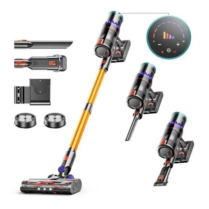 💥winter Specials Aspirapolvere Senza Fili, [60Mins/45Kpa/550W] Scopa Elettrica Senza Fili con Touchscreen Intelligente e Anti-Avvolgimento, Aspirapolvere Potente per Pavimenti/Tappeti/Peli Animali