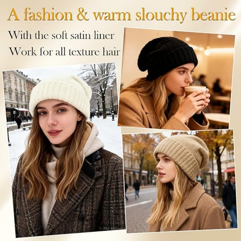 Satin Lined Slouchy Beanie Women
