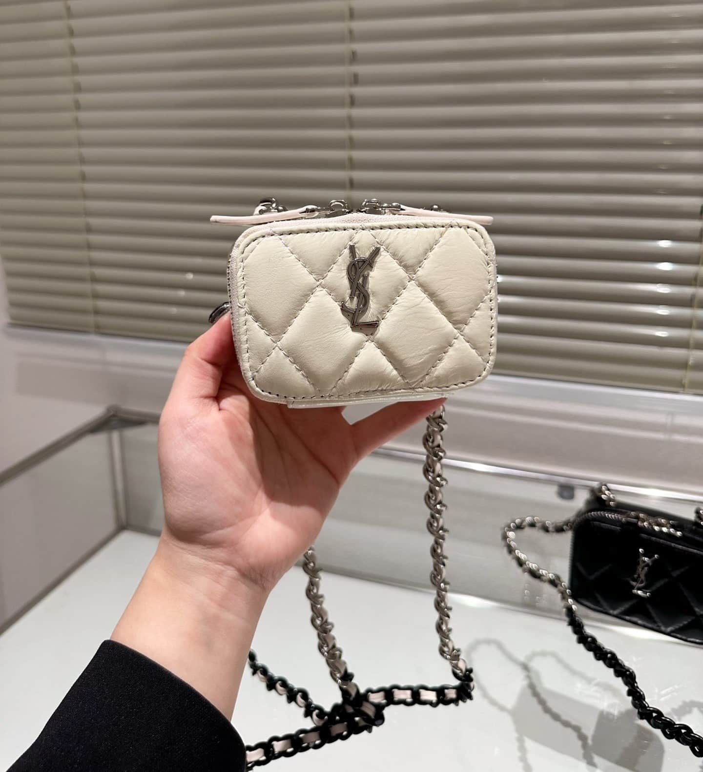 Saint Laurent Quilted Mini Bag With Zip White 12Cm