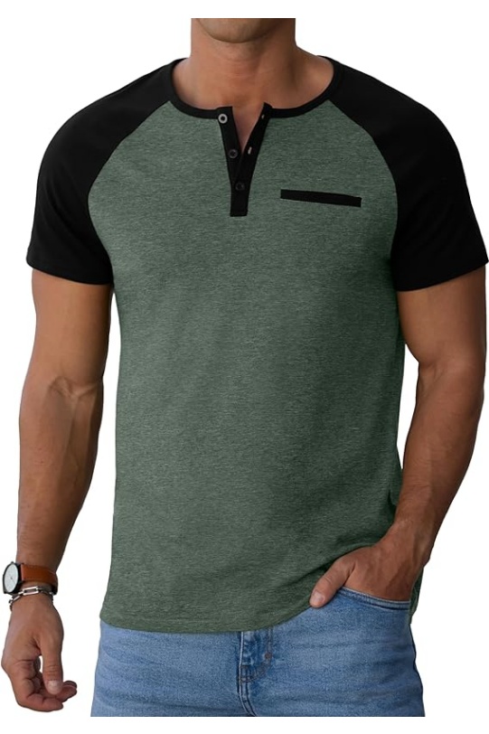 BAUTOPARTS Men's Cotton Henley Short Sleeve Casual