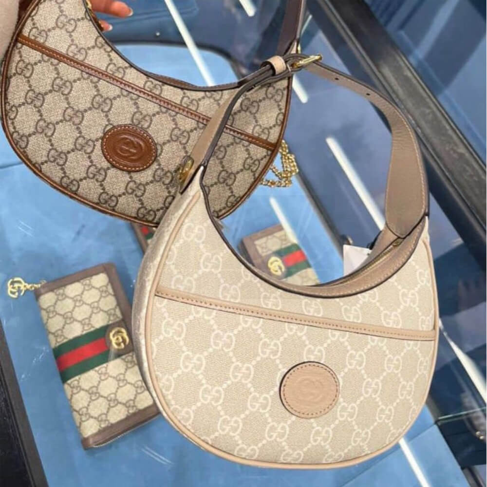 Gucci Half-Moon-Shaped Mini Bag with Interlocking G Oatmeal