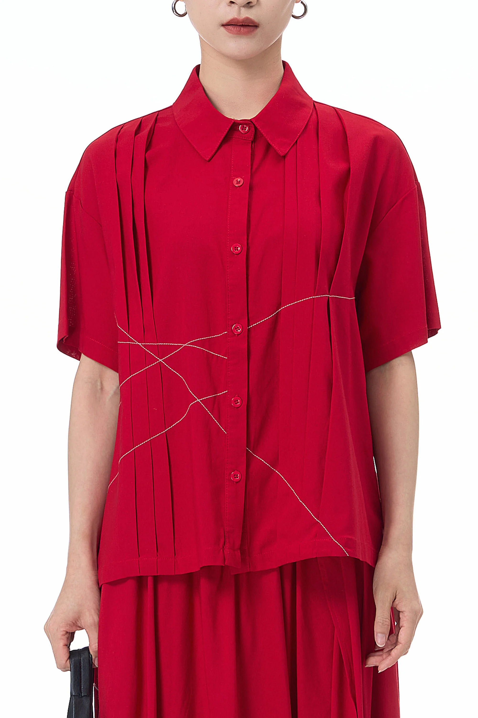 Crimson Pleat Oversized Shirt