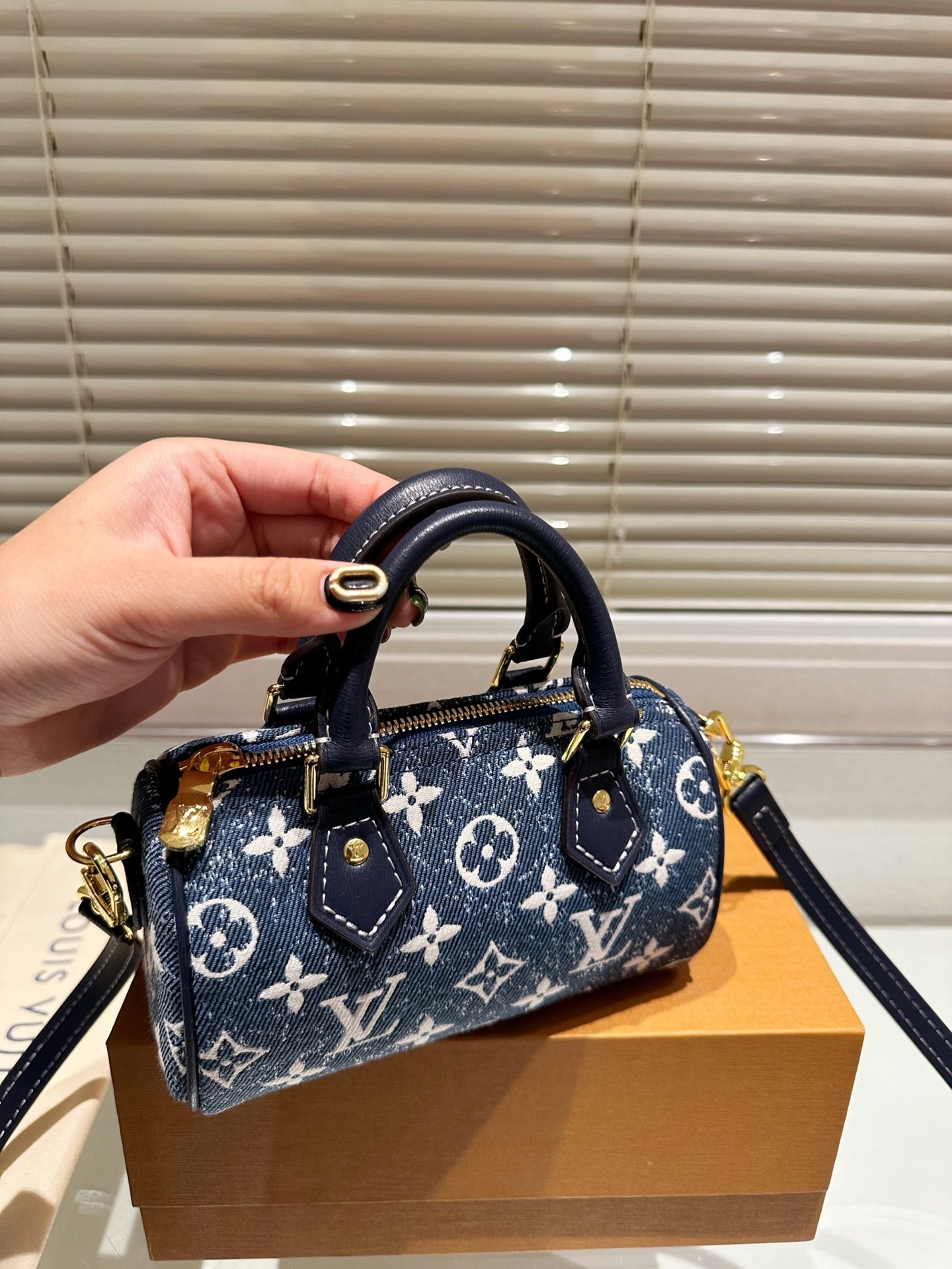 Louis Vuitton Nano Speedy Denim Blue Bag 17Cm M81168