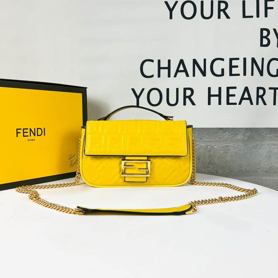 Fendi Bag Nappa Leather Bag Yellow 24Cm/ 9.4in