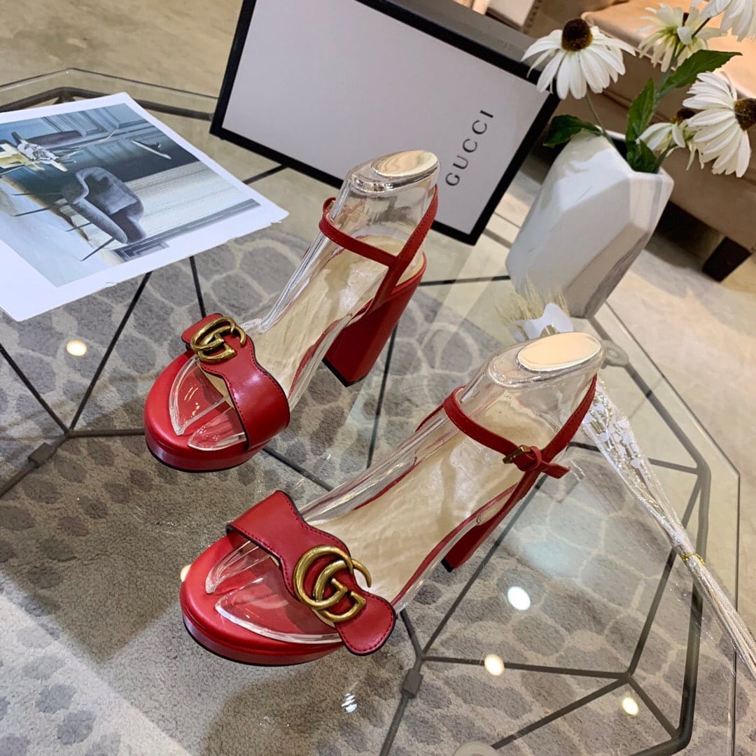 Gucci Gg Leather Heeled Sandal Red
