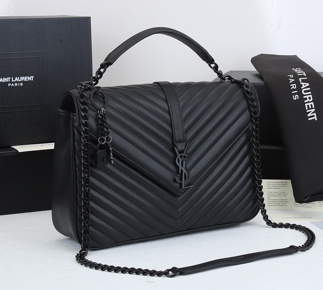 Saint Laurent College Large Chain Bag Black Tone Hardware 32Cm