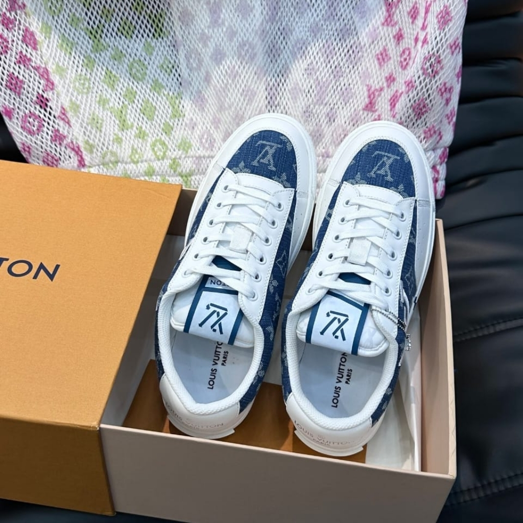 Louis Vuitton Charlie Trainers Monogram Denim White Blue 1AAW2G