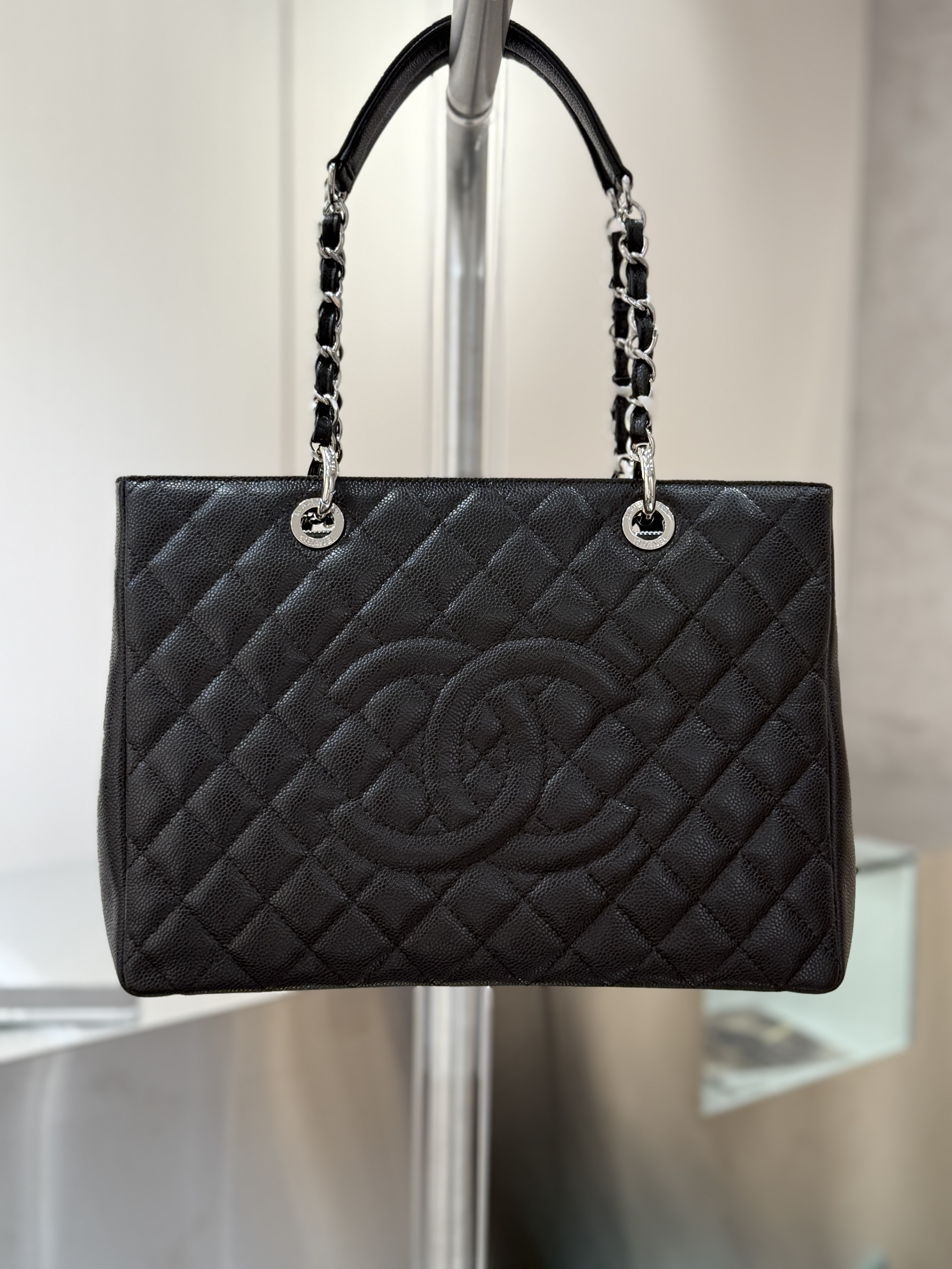 Grand Shopping Tote (GST) in Black Caviar Leather with Silver-Tone Hardware (Model A50995)
