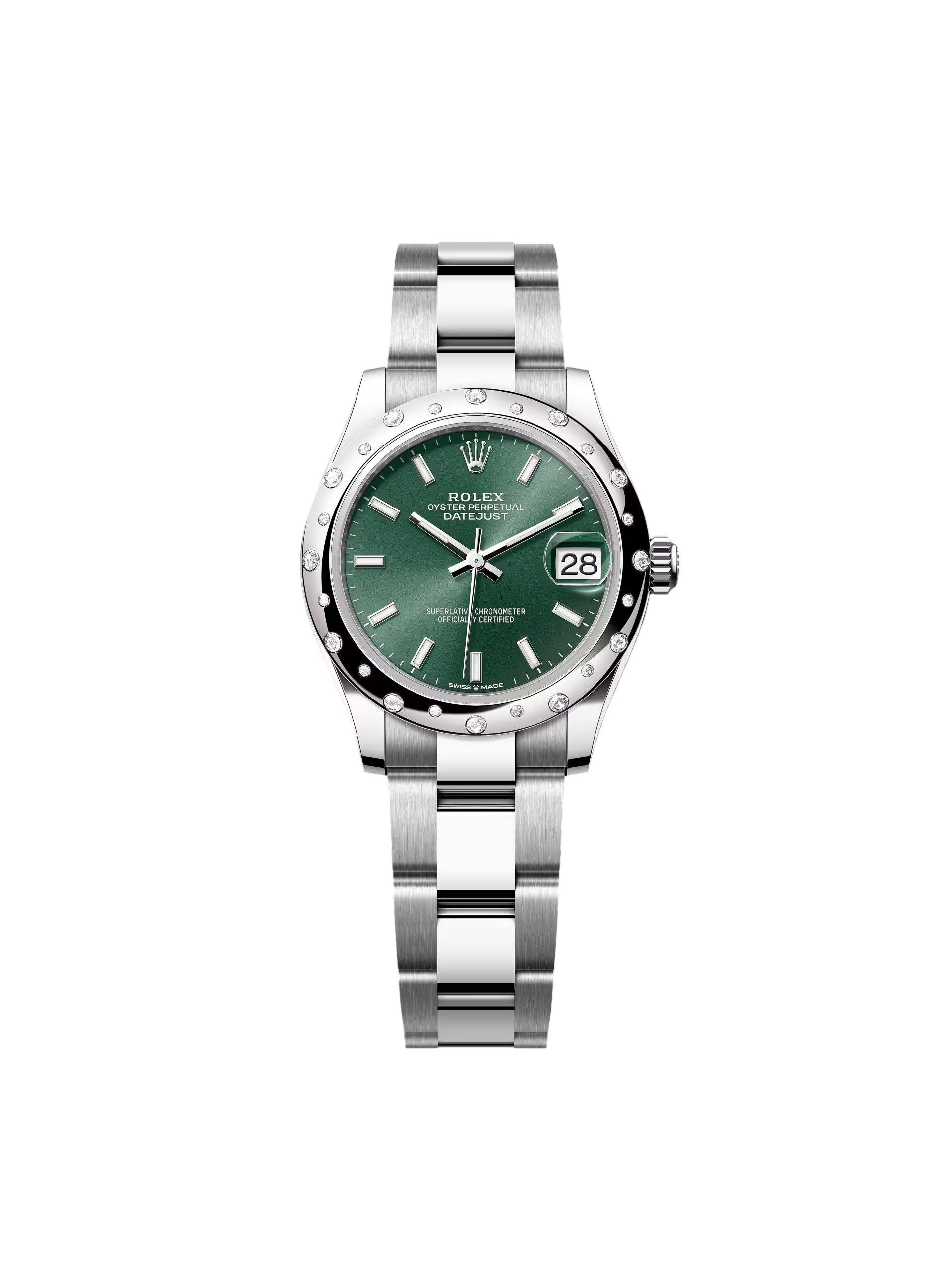 Rolex Datejust m278344-0019/0020 Mint Green Dial 31mm Domed Diamond Oyster Watch