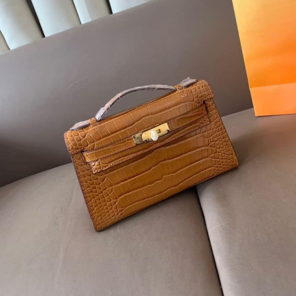 Hermès Kelly Pochette Mississippi Tabac Camel 22cm