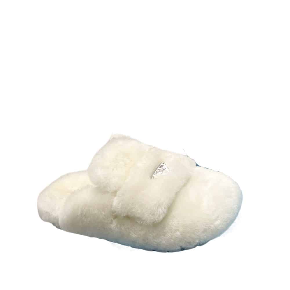 Prada Shearling Sabots White