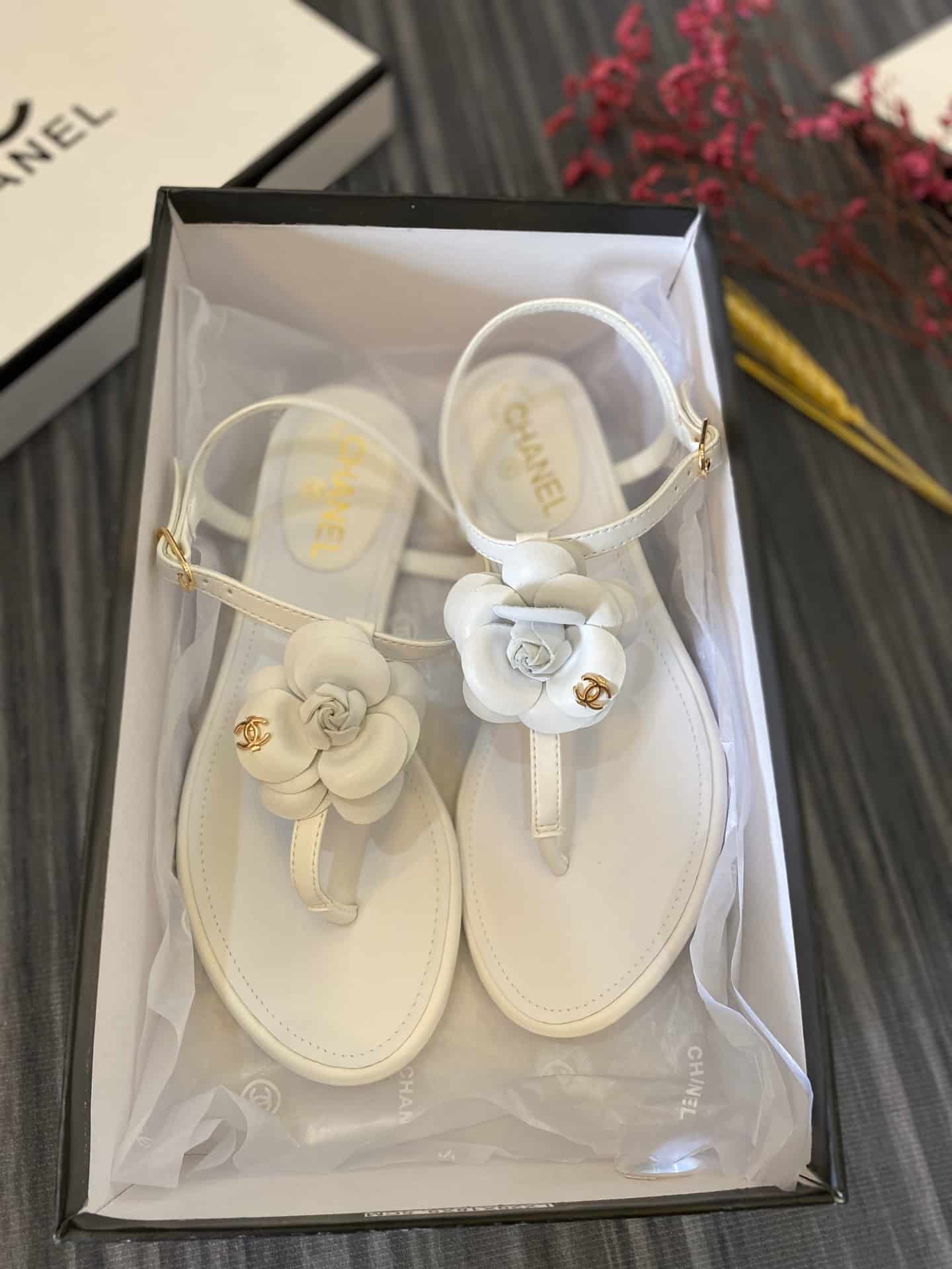 Chanel Jelly Rubber Camellia Sandals White