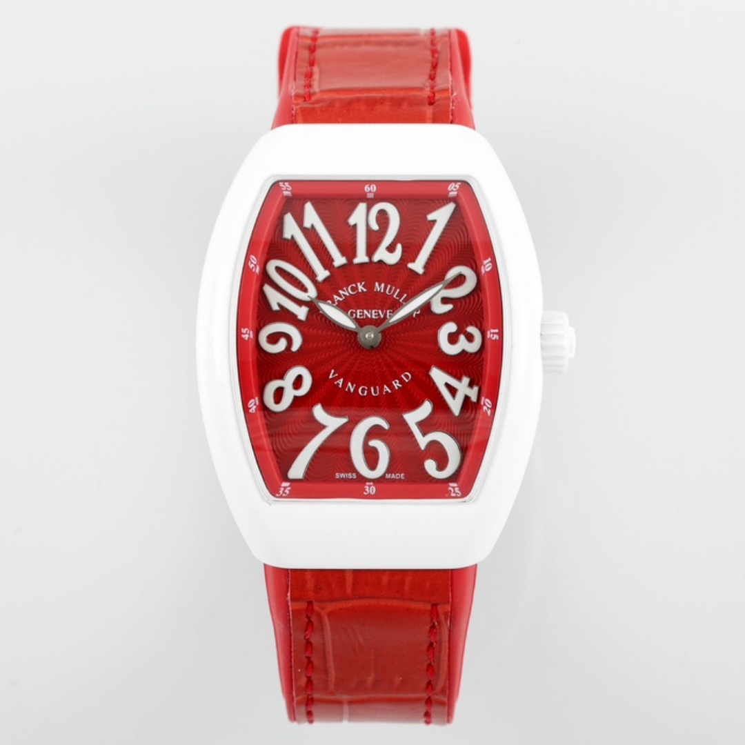 【Super Clone】Franck Muller Women's Yacht Red Dial Leather Strap