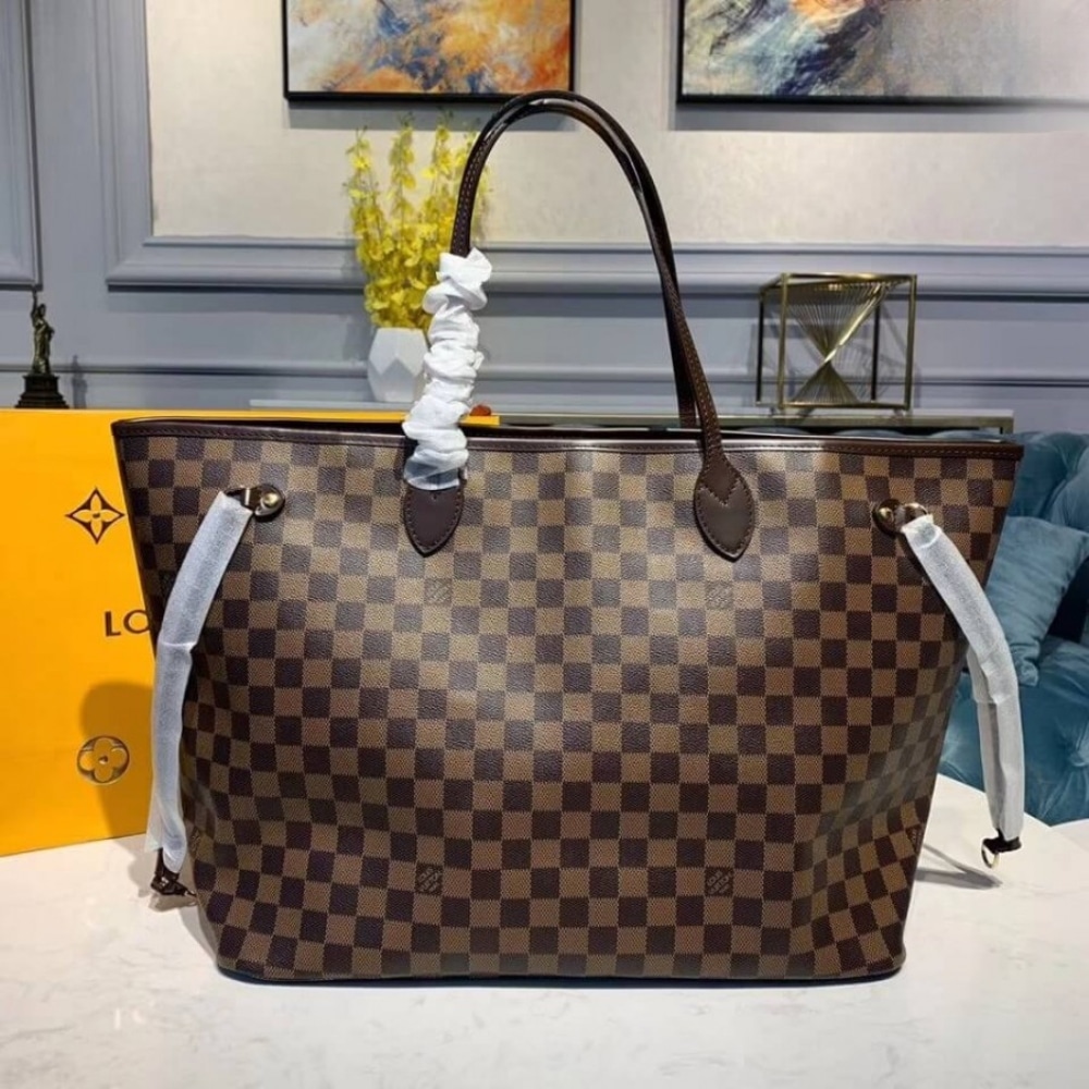 Louis Vuitton Neverfull GM Damier Ebene Canvas Tote Bag Cerise Red 39cm N40597