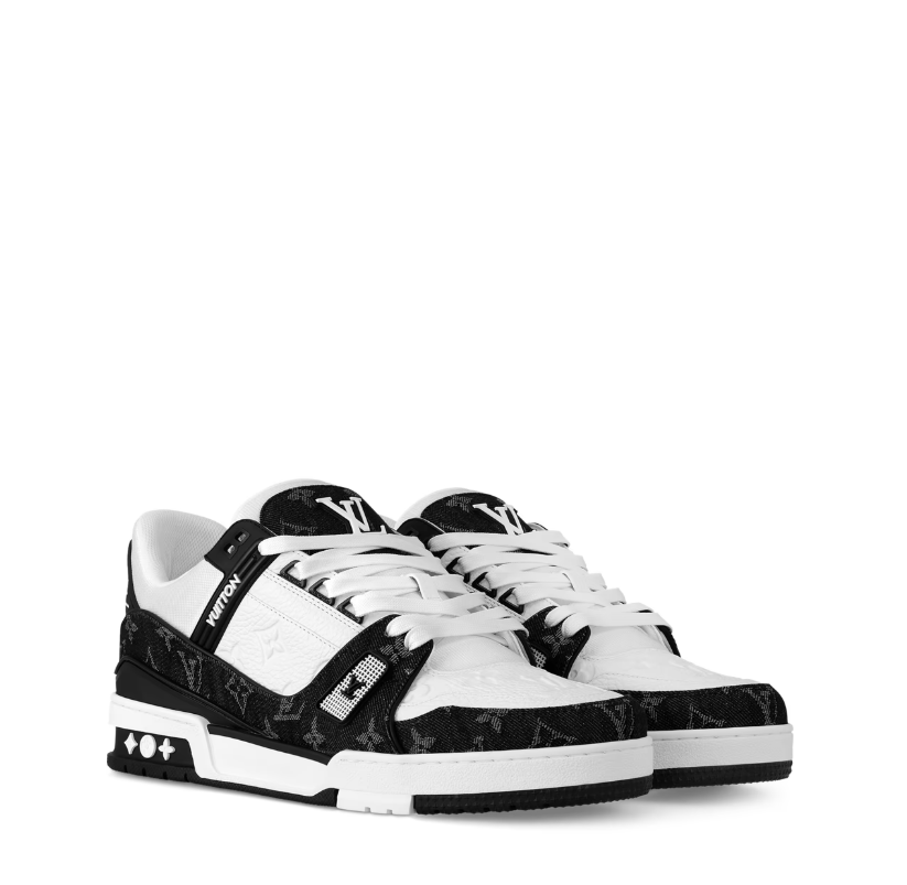 Louis Vuitton Trainer Sneaker Monogram Denim White Black 1A9JGF