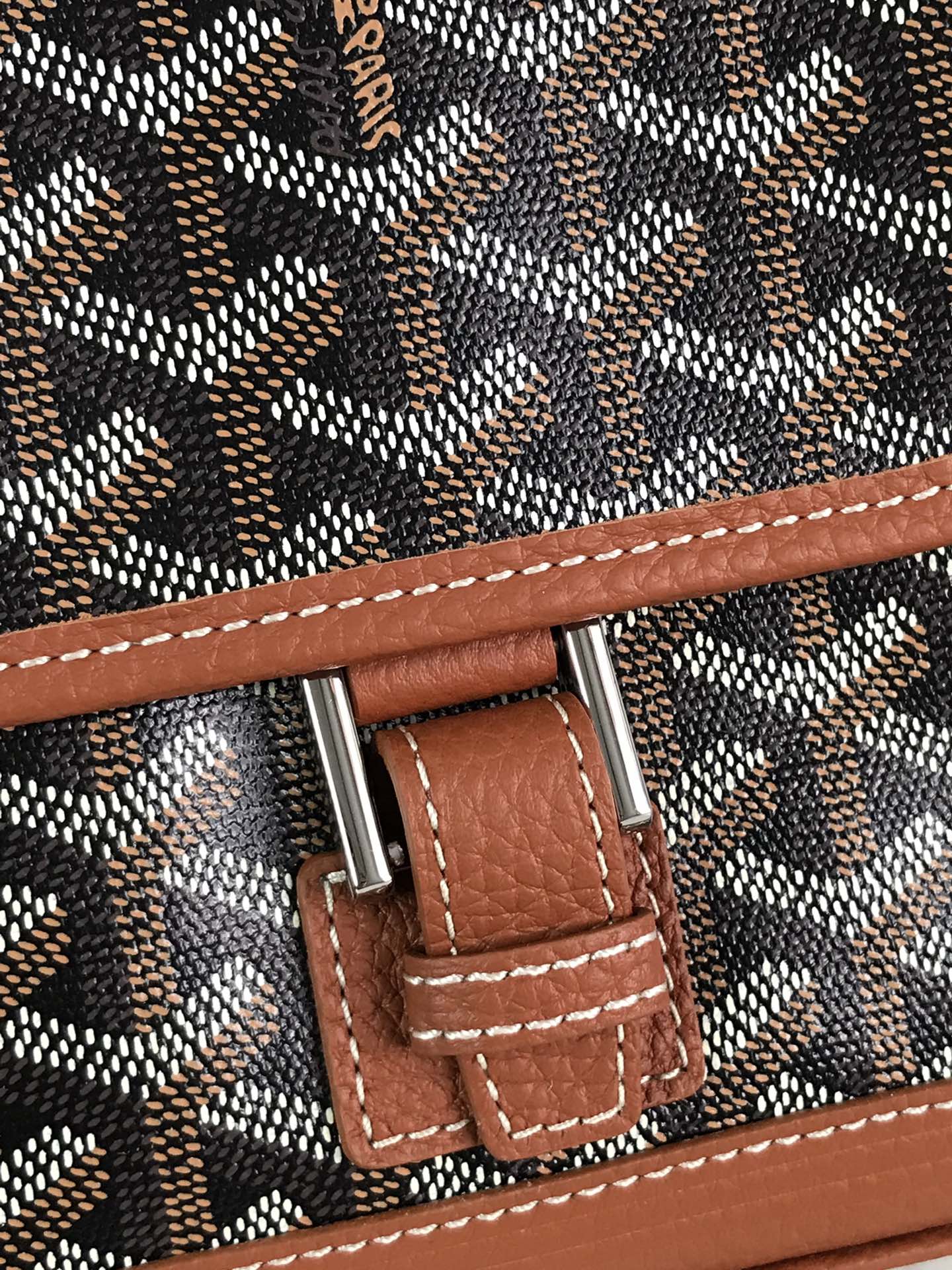 Goyard Grand Bleu 16 Cm Black Goyardine Canvas And Tan Lambskin