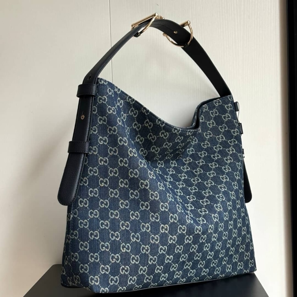 Gucci Beatrix Large Tote Bag Blue And White Gg Denim 40Cm