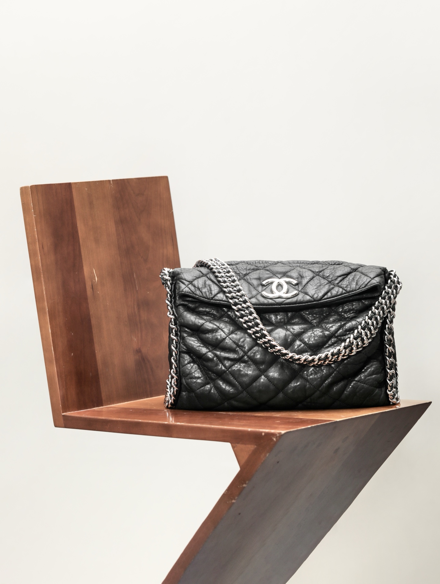 Chanel Black Quilted Washed Lambskin Chain Around Hobo 31cm