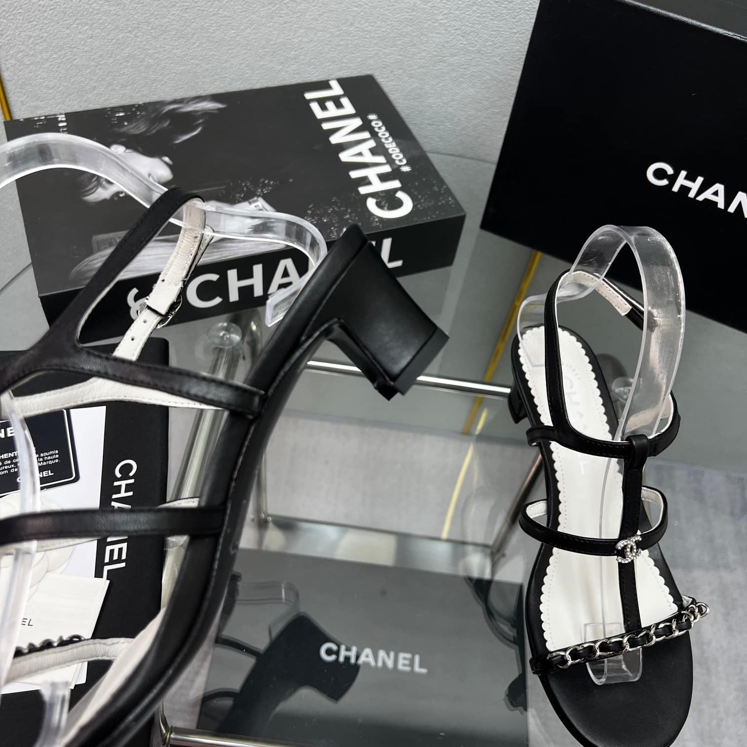 Chanel Sandals Metal Black G39645 X01000 94305