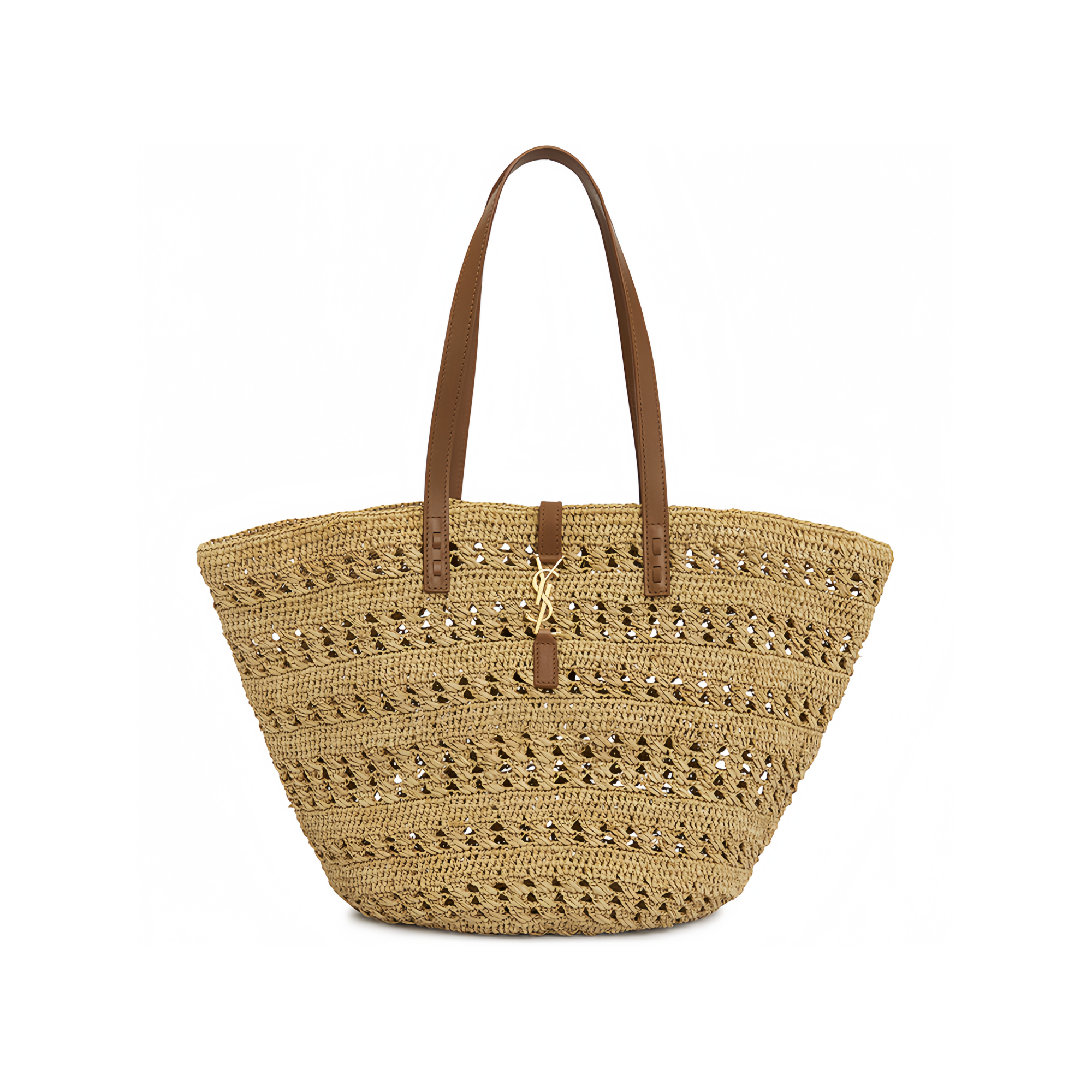 Saint Laurent Panier Medium Bag in Crochet Raffia and Smooth Leather 42cm