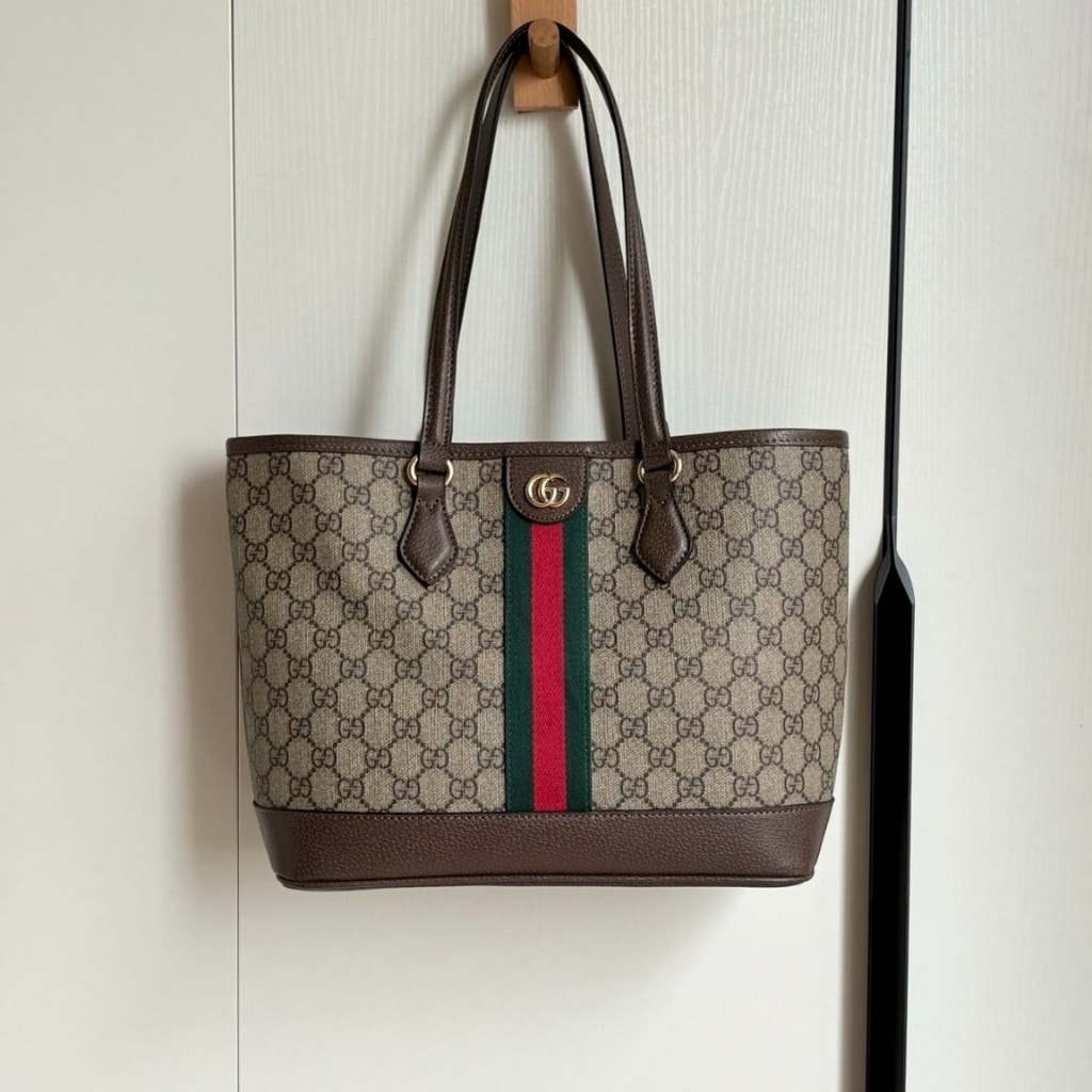 Gucci Ophidia Medium Tote Bag Beige And Brown GG Canvas 31Cm ‎836849 FAE0J 9867