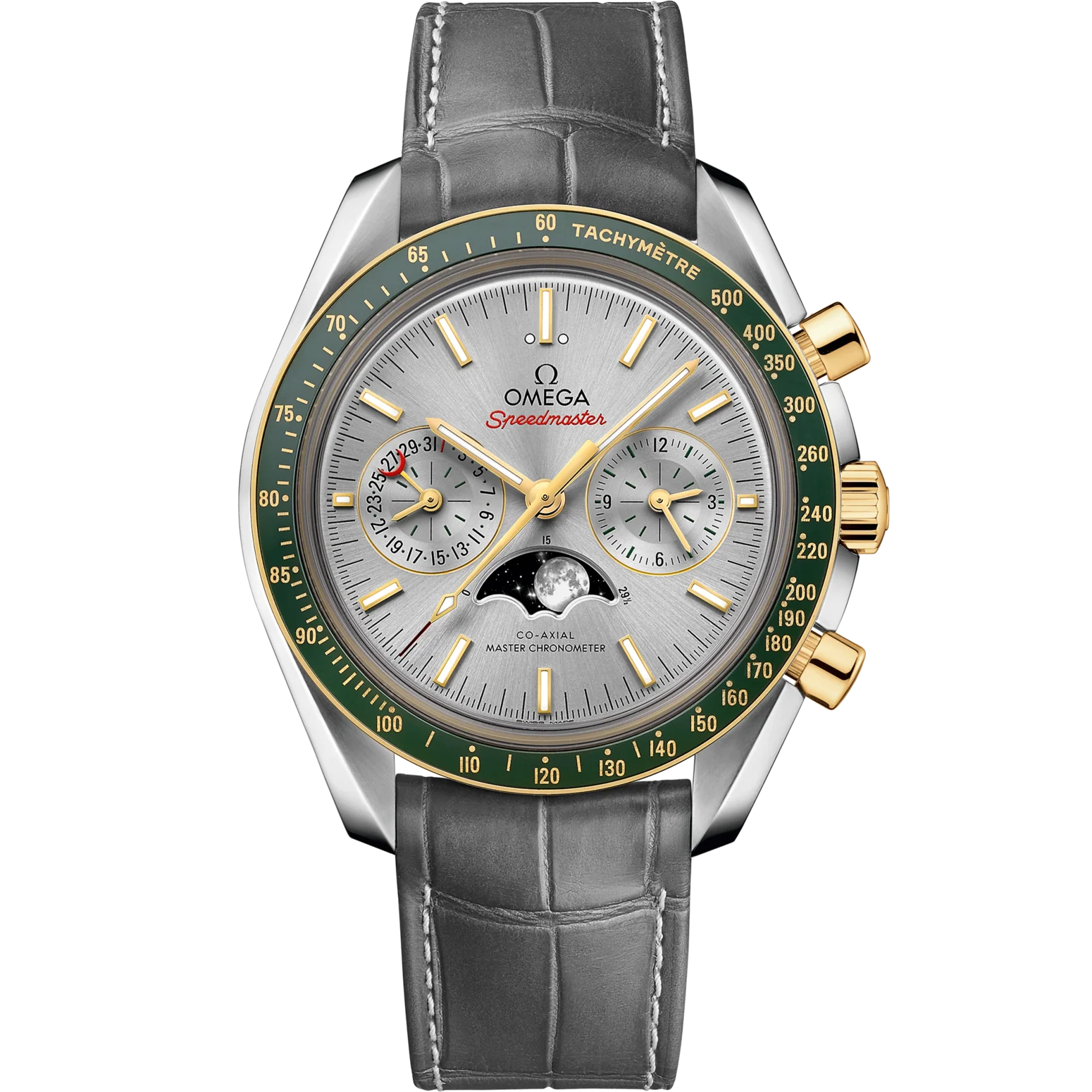 Omega Speedmaster Moonphase Grey Dial 44.25mm Stainless Steel 18k Yellow Gold Strap 304.23.44.52.06.001